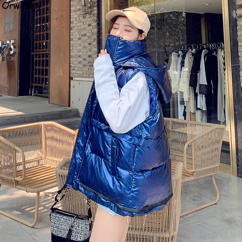 

Orwindny Autumn And Winter Vest Women Base Hooded Thick Warm Waistcoat Outwear Bright Color Female Vest Sleeveless Warm Coats