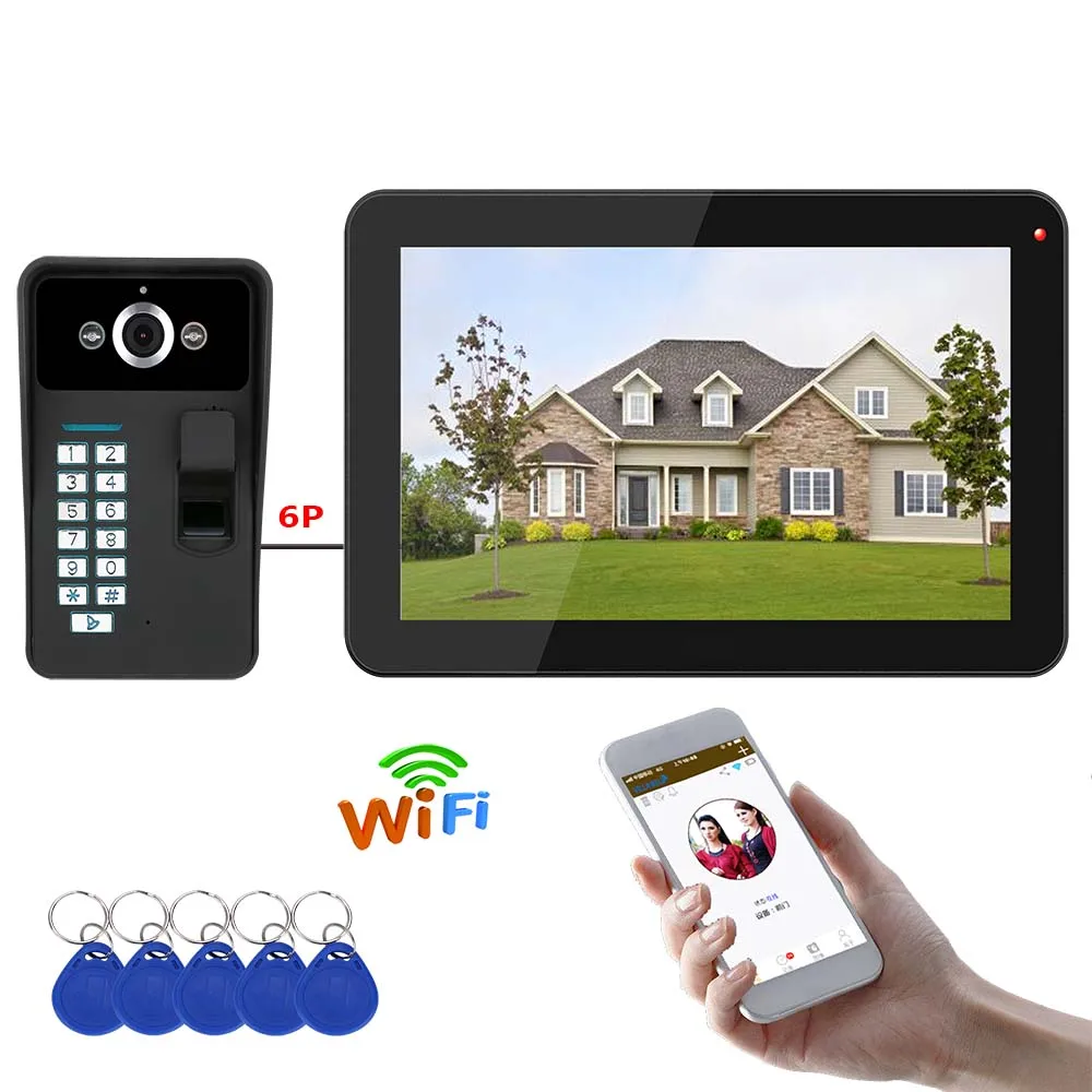 9 inch LCD Wireless Wifi Fingerprint RFID Password Video Door Phone Doorbell Intercom Entry System with Wired IR-CUT 1000TVL