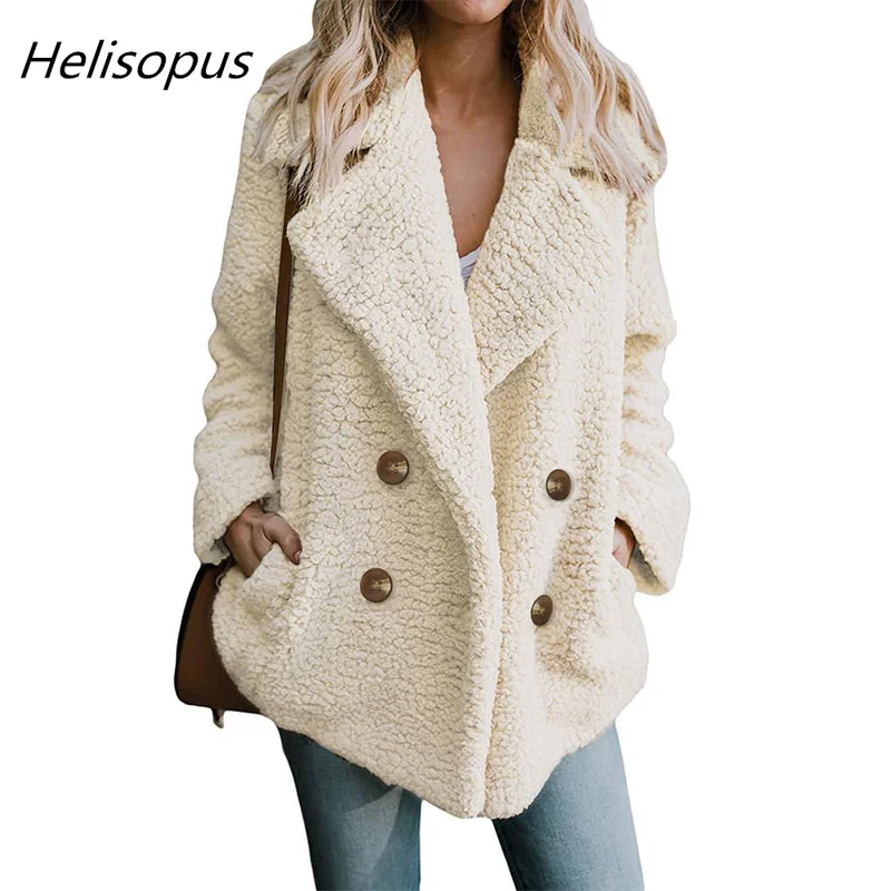 

Helisopus Women Warm Soft Fluffy Jacket Fashion Thick Plush Long Sleeve Slim Overcoat Winter Coat Plus Size