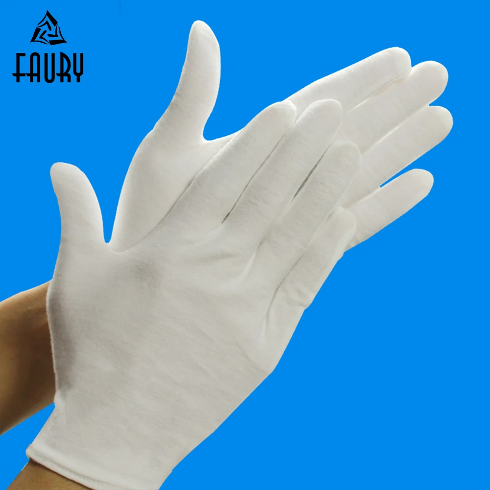 

12 Pairs/lot High Quality Useful White 100% Cotton Ceremonial Gloves for Male Female Serving / Waiters/drivers/Jewelry Gloves