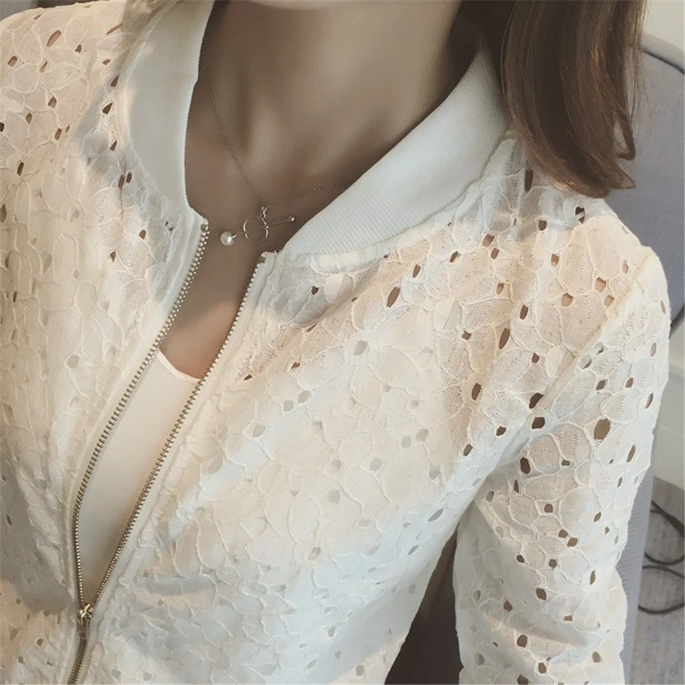 2019 New Spring Summer Lace Hollow Out Jackets Casual Slim Women Thin Jacket Lady Plus Size white black Sun protection clothing