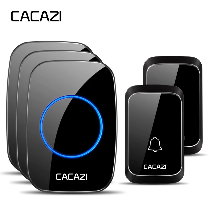 

CACAZI Waterproof Wireless Doorbell 300M Remote Control LED Light Battery Button Home Cordless Calling Bell EU Plug 58 Chime