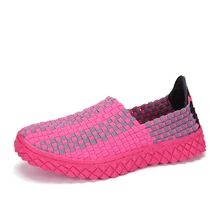 Ручной проверки ткань женская обувь летняя дышащая женская прогулочная обувь удобные женские слипоны Лоферы Туфли без каблуков