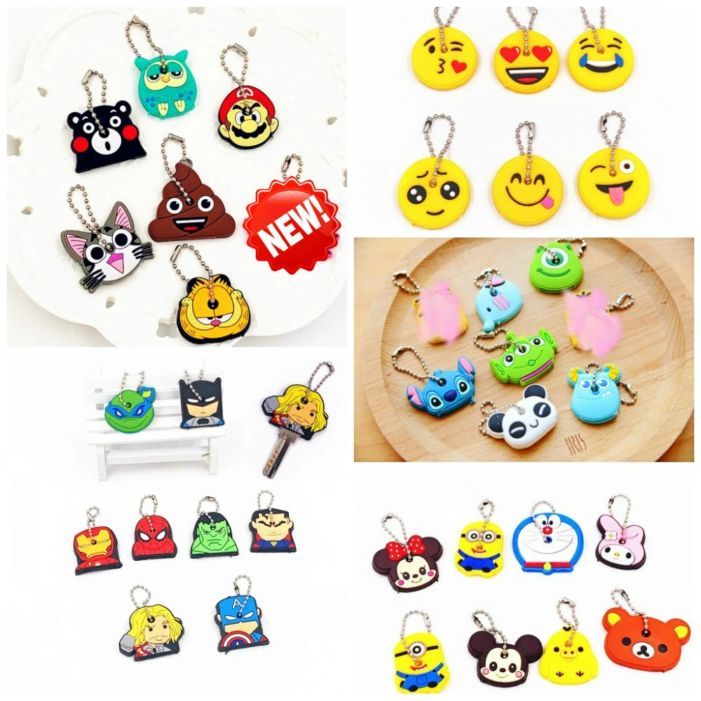 

37Pcs/set Cute Mixed Cartoon Key chains Silicone Key Cover Key Caps Women Bag Car Accessory Key Ring Holder Kids Party Gift