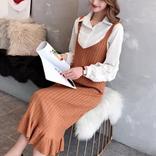 Платье-майка с v-образным вырезом; сезон весна-осень; Длинная юбка с длинными рукавами; юбка-рыбий хвост