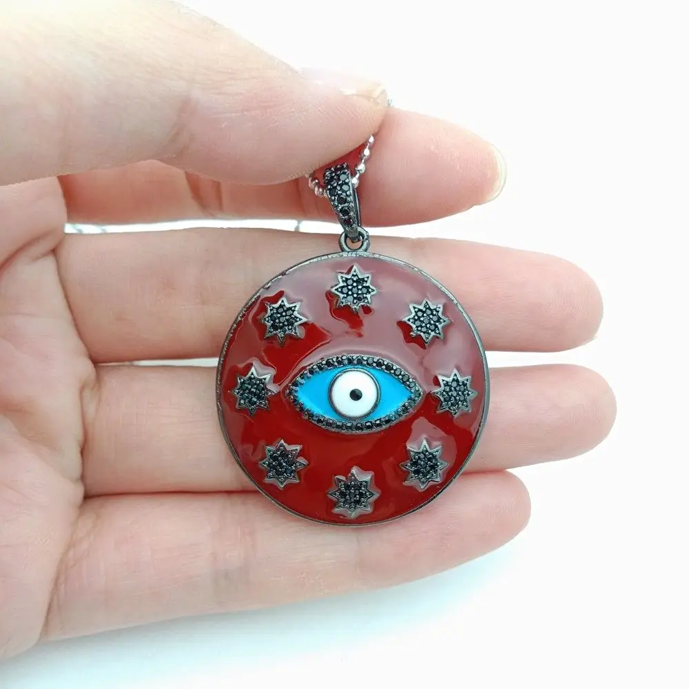 35 мм позолоченный Cz микро сглаза круг кулон и цепочка ожерелье - Окраска металла: red