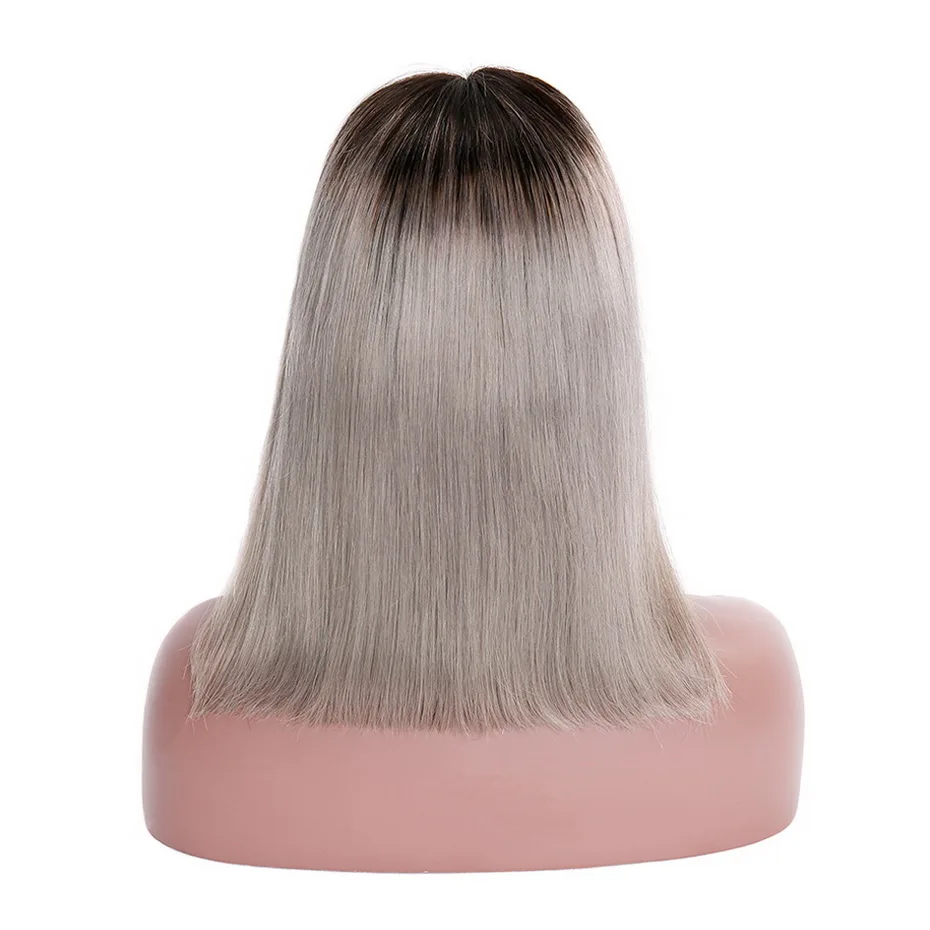 Омбре серый Боб кружевные передние парики 8-16 дюймов 150 плотность Remy бразильские прямые короткие парики из человеческих волос для женщин предварительно сорванный парик