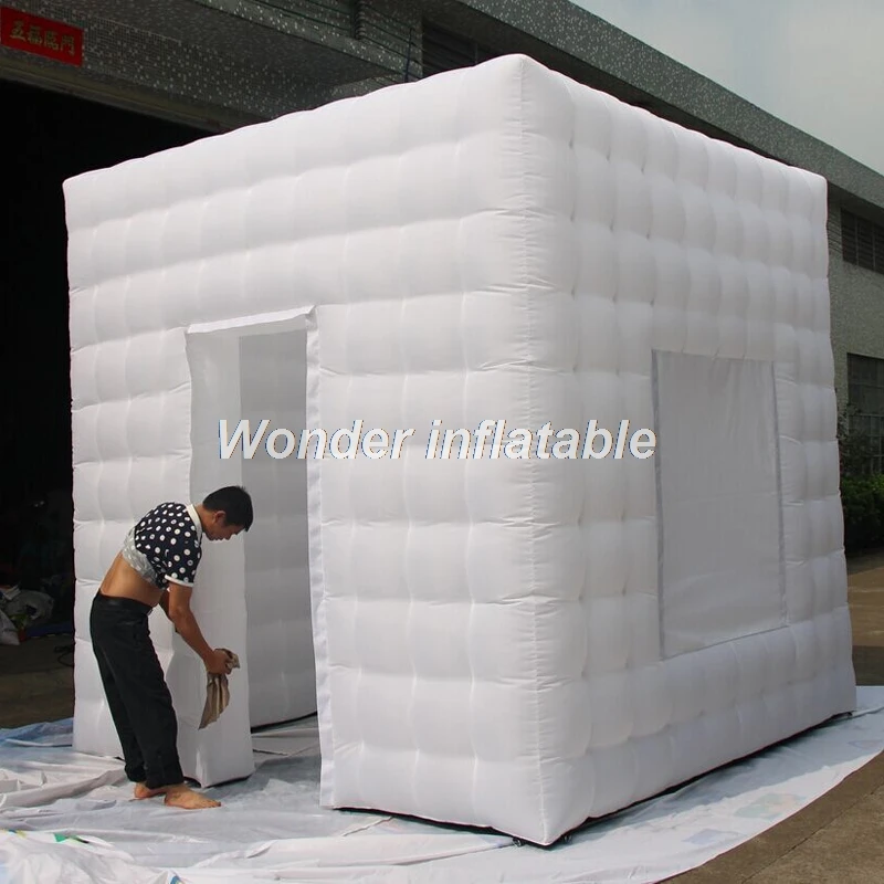 

Free logo fee 3m 10ft LED white inflatable photo booth with 1 window 1 door inflatable led photobooth for advertising