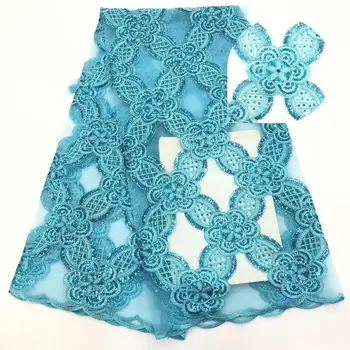 

Blue Green Upscale Style Sequins Lace Fabric Sequined Embroidered Guipure Net Lace African Wedding Dresses Sewing Mesh Material