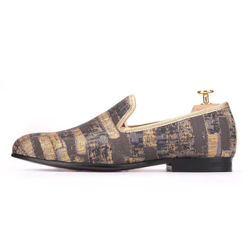 

Oil painting style special bright cloth two-color men's trendy smoking shoes mens dress shoes