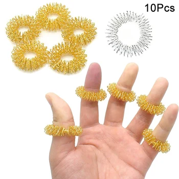 

10 Pcs/Set Acupressure Finger Rings Massager Stainless Steel Circulation Ring for Kids Adults can CSV