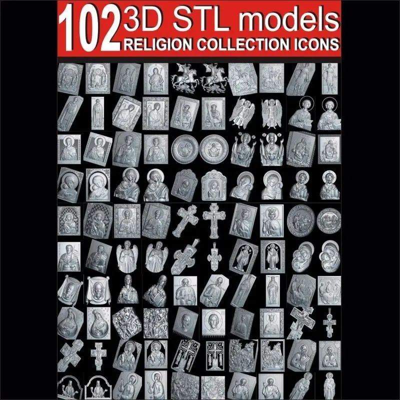 102 шт. религия коллекция значки 3d модель STL рельеф для ЧПУ STL формат христианский 3d модель stl рельеф artcam vectric aspire