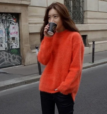 2021 New Genuine Mink Cashmere Sweaters Women Winter Warm Soft Fluffy 100% Sweater Pullovers Free Shipping JN607 | Женская одежда