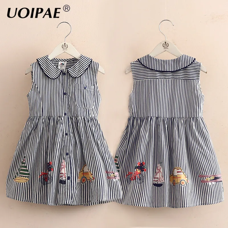 

Baby Sleeveless Dress 2018 Summer Wear Girl Child Collar Children Wear Children's Beautiful Striped Dresses Qz-4623