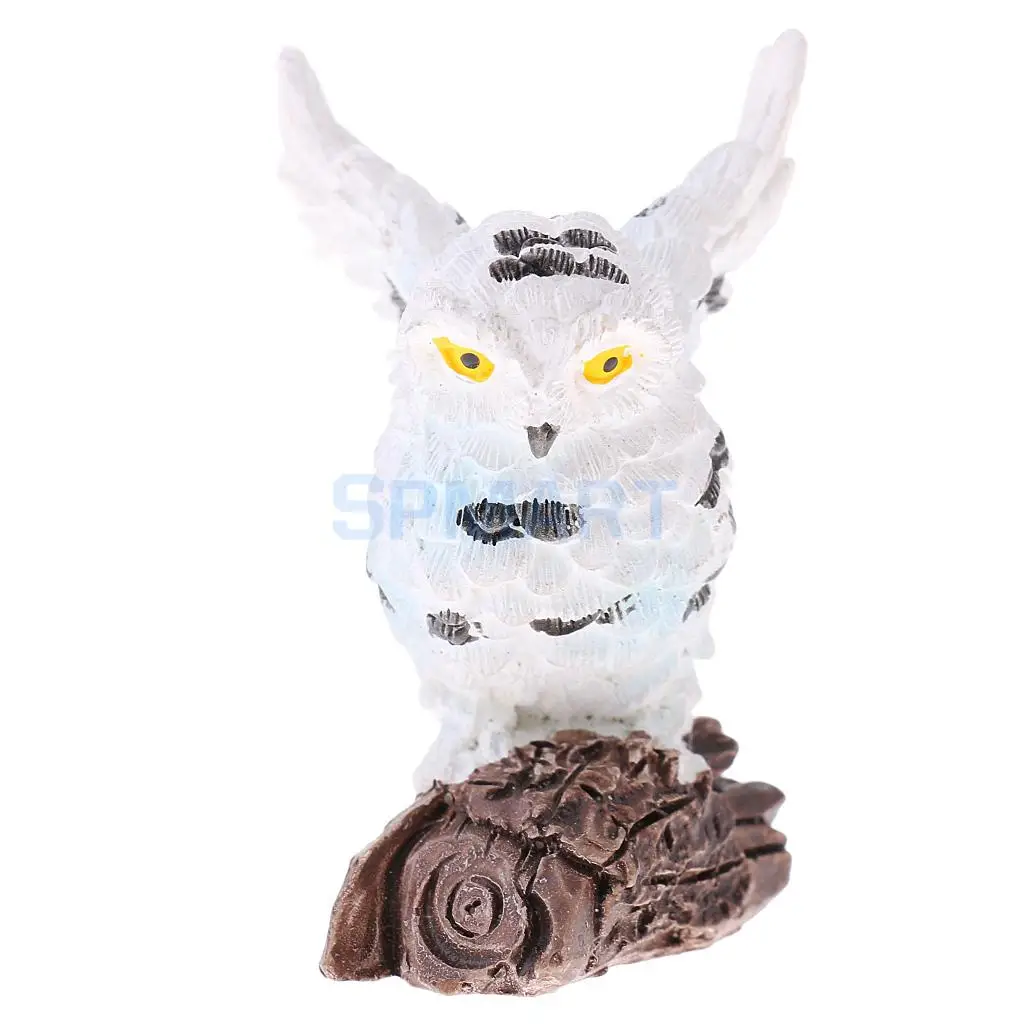Realistic Miniature White Owl Sculpture Figurine Animal Statue Collectibles Gift Craft House Office Desk Decoration Ornament