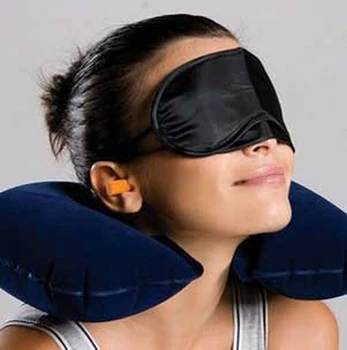 

New travel inflatable neck air cushion portable pillow eye mask earplug (Travel pillow+eye patch+ear plug)