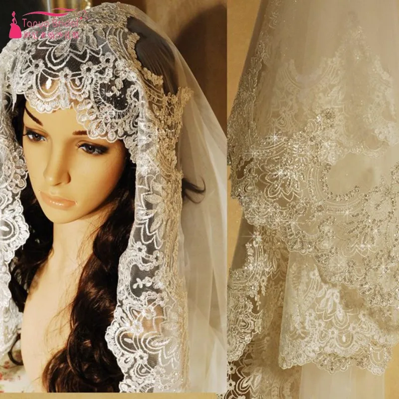 

3M Lace Appliques Edge Wedding Veils Cathedral Length White Ivory Shiny Bridal Veil Wedding Accessories In stock DQG591