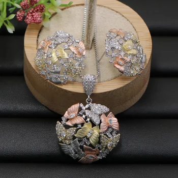 

Lanyika Jewelry Set Elegant Butterfly Round Zircon Sandblasting Necklace with Earrings for Bridal Engagement Best Gift