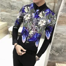 Новинка, брендовая модная мужская рубашка, осенняя приталенная Мужская рубашка с длинным рукавом, Повседневные Вечерние рубашки с принтом, мужская одежда 3XL-M