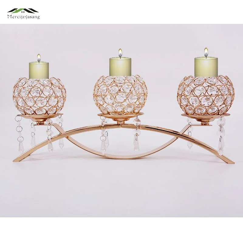 10PCS/LOT Metal Gold Candle Holders 3 Arms With Crystals 41CM Stand
