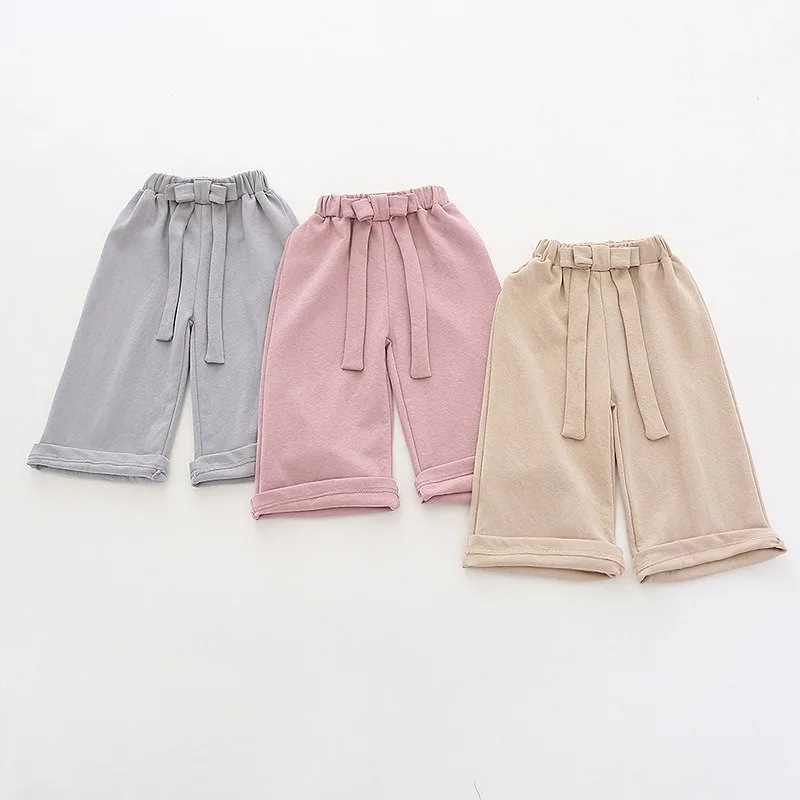 

Autumn Baby Kids Girls Casual Pants Trousers Children Bow Wide Leg Pants Cotton Solid Bottoms Girls