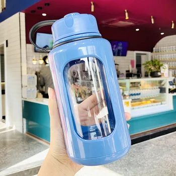 

Brief Portable Large-Capacity Glass Water Bottles Outdoor Tea Cups Anti-Scalding Insulated Sport Flask Drinkcare