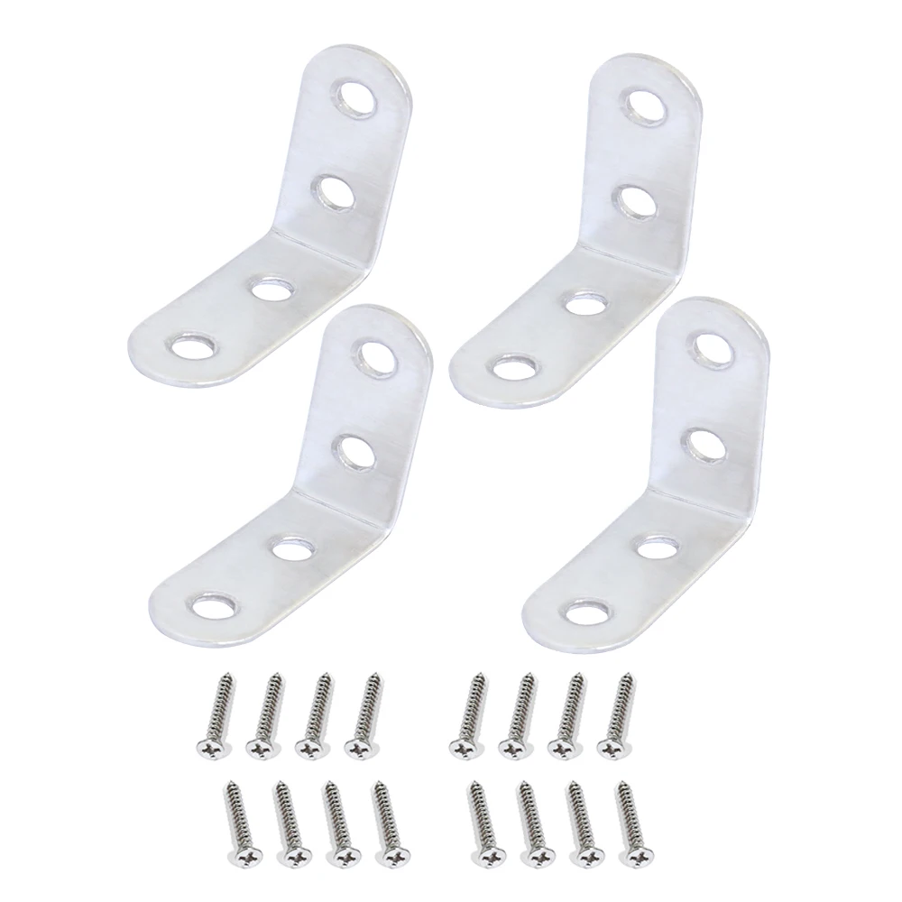 

40x40x16mm 4pcs 8pcs Stainless Steel Right Angle 4 Hole Corner Code Brace L Bracket Furniture Joint Fastener with Install Screws