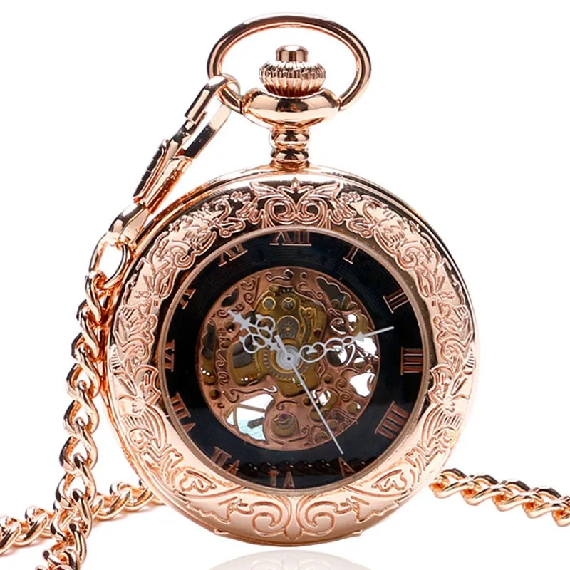Бронзовый Золотое стекло для мужчин часы Hind Ветер Механические карманные часы с цепочки и ожерелья цепи стимпанк relogio