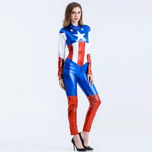 Fantasia Halloween font b Sexy b font Captain America Costume Superhero Long Jumpsuit for Women Classic