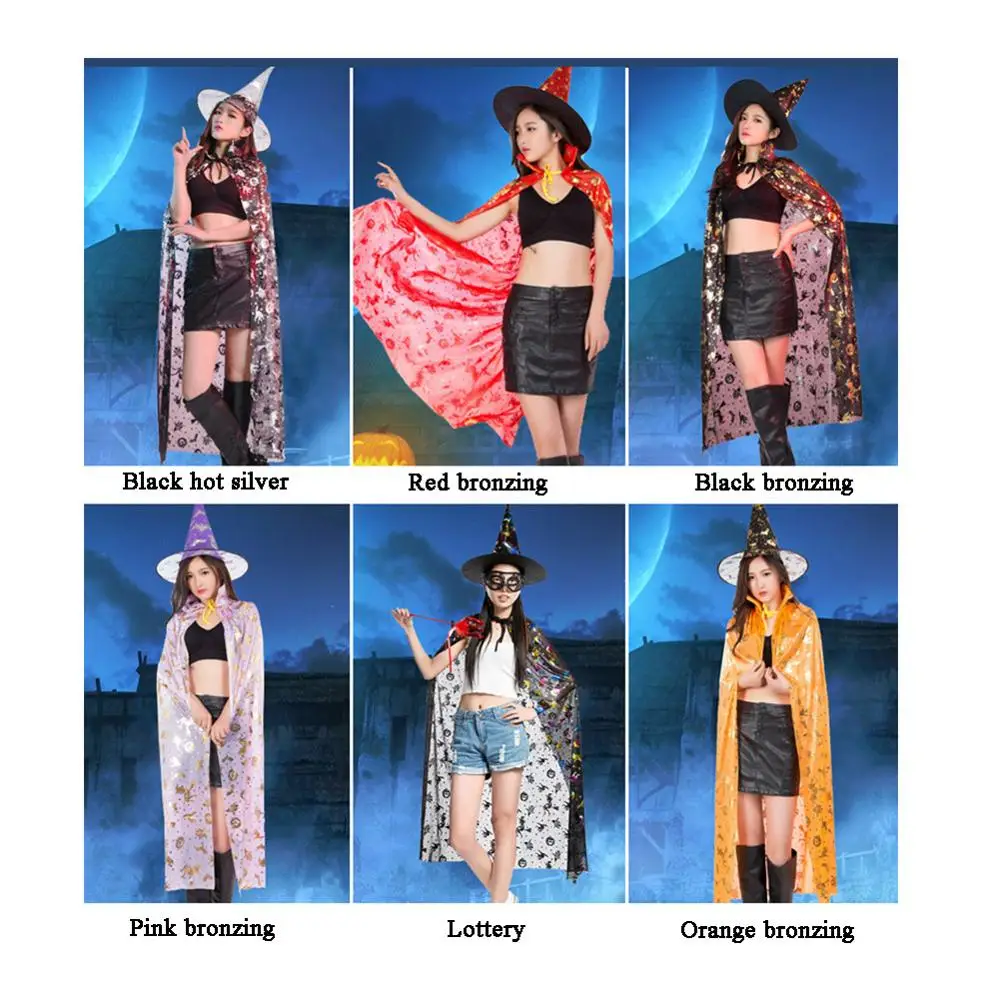 Free Shipping Halloween cloak children's Adult performance costumes COS Witch Ghost Black Bronzing Costumes Cloak |