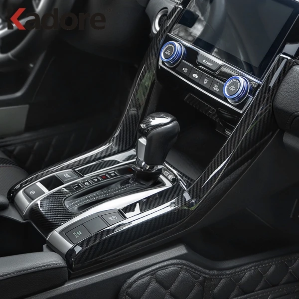 

For Civic 2016 2017 2018 2019 Sedan Carbon Fiber Centrol Control Gear Panel Decorative Cover Frame Trim Car Interior Accessories