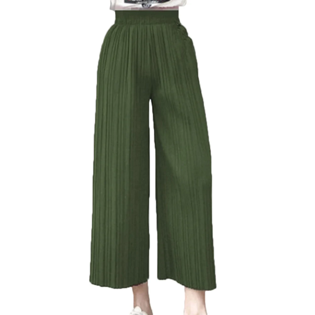 Женские широкие брюки, одноцветные тонкие свободные повседневные брюки для лета NYZ Shop - Цвет: Армейский зеленый