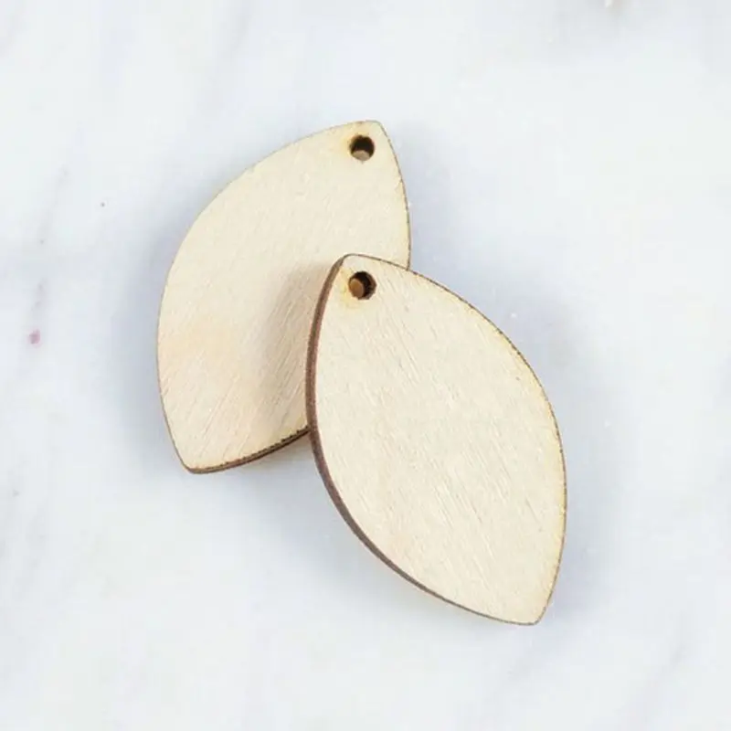 

50 DIY Unfinished Laser Cut Natural Wood Earrings Blanks Small Pointed Oval Shape Wood Jewelry