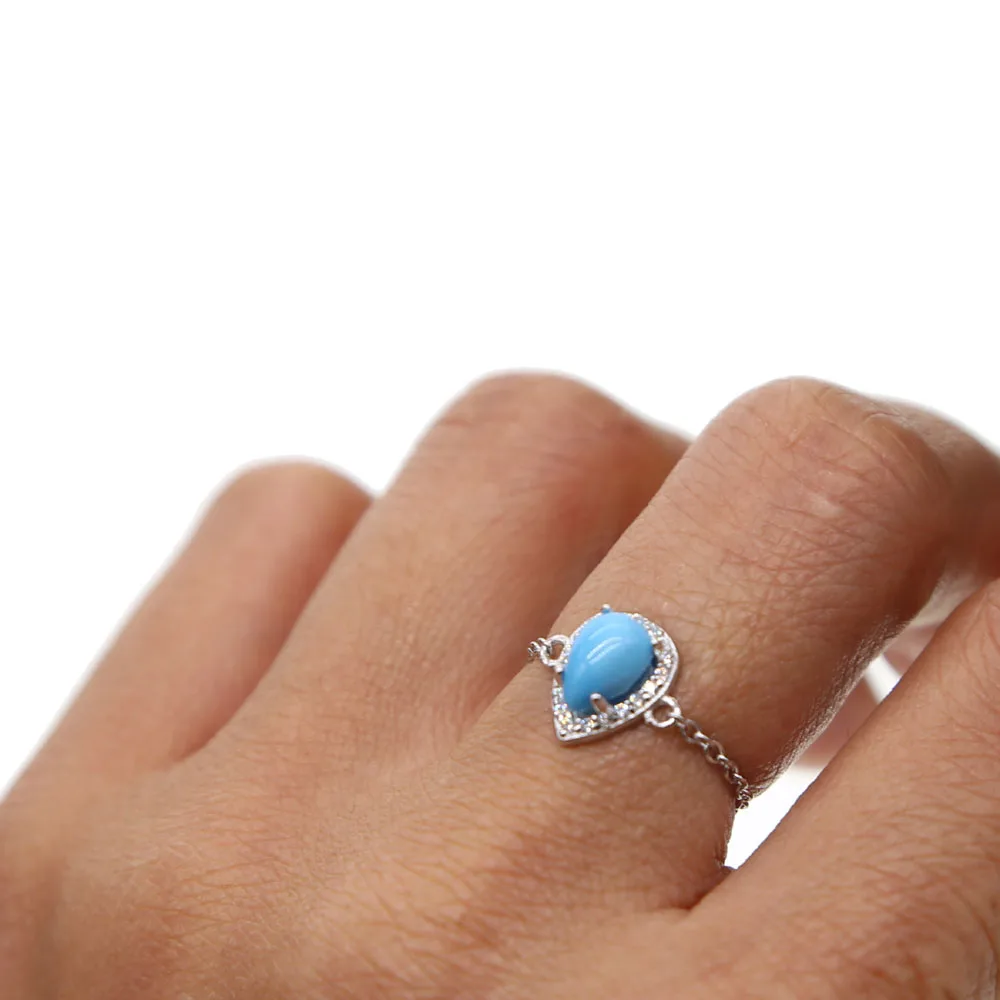 

drop shipping adjustbalbe slider ring for girls party delicate dainty silver chain ring turquoises stone paved in 925real silver