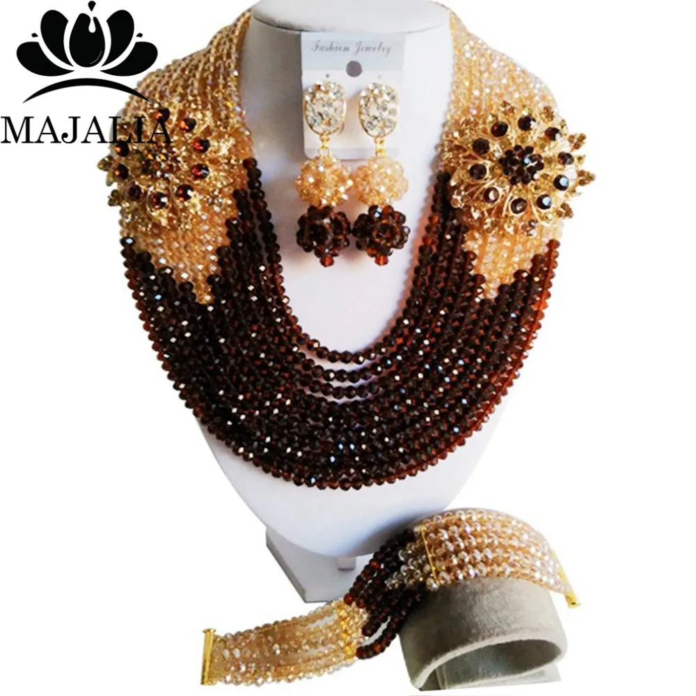 

2017 Fashion african beads jewelry set Brown Nigeria Wedding Crystal necklace Bridal Jewelry sets Free shipping VV-011