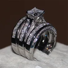 Роскошный набор обручальных колец для женщин, модный серебряный цвет, 3 шт., наборы обручальных колец AAA+ CZ кубический цирконий