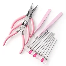 6 стилей, милый модный розовый цвет, набор инструментов для изготовления ювелирных изделий, плоскогубцы с круглым носом, пинцет, инструмент-ложка, сделай сам, для изготовления ювелирных изделий
