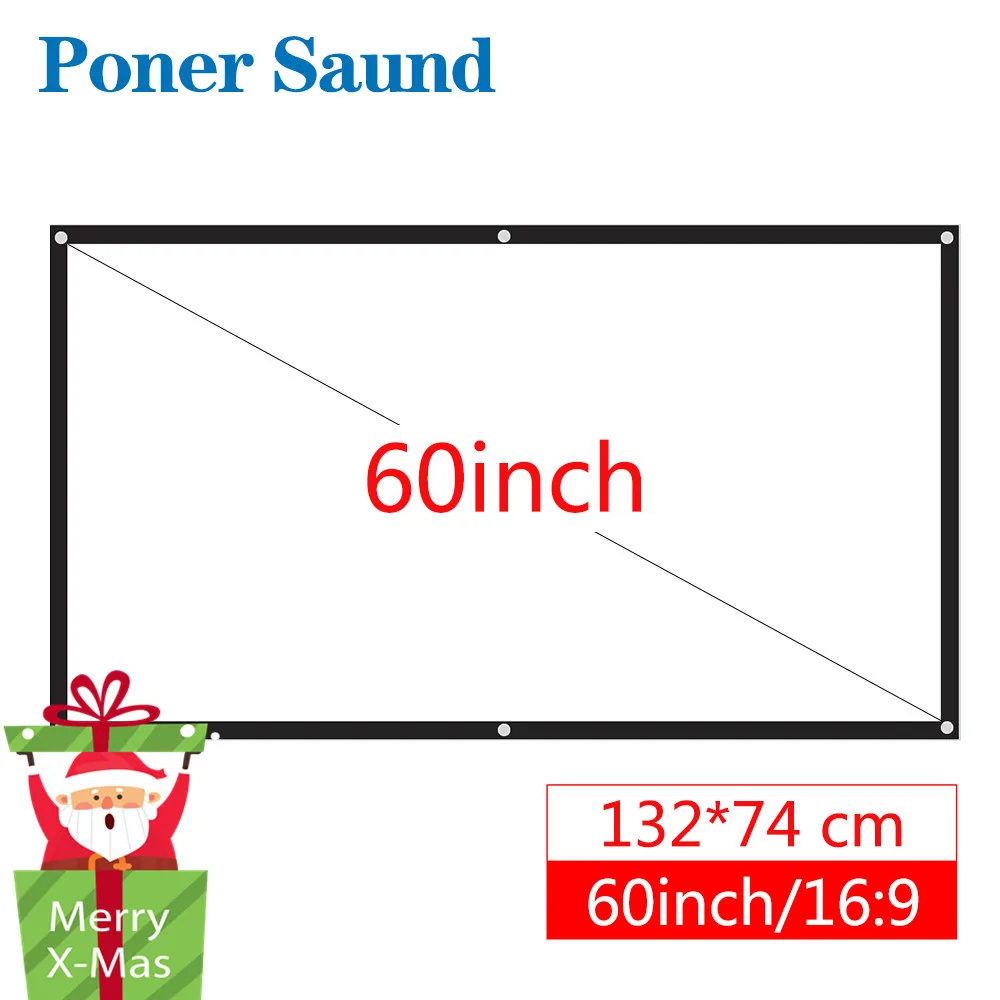 Poner Saund 60 100 дюймов проектор экран 16:9 Портативный пластиковый занавес для HD