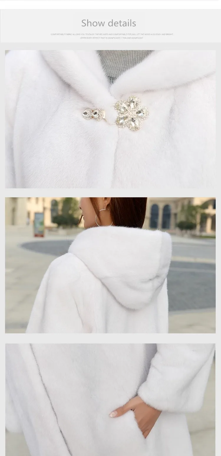 winter new mink fur coat coat women's simple and generous long section with hooded mink clothes