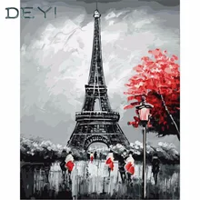 DEYI 40*50เซนติเมตรปารีสหอไอเฟลModularรูปภาพเสือภาพวาดโดยตัวเลขบนผืนผ้าใบDIYระบายสีโดยตัวเลขการวาดภาพบนผนัง