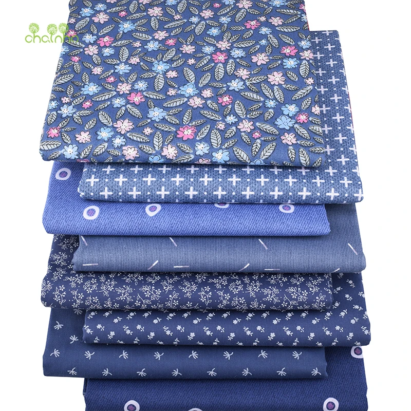 Chainho, темно-синяя Цветочная серия, саржевая хлопковая ткань с принтом, для шитья и стеганого шитья, рукоделие для малышей и детей, материал CC311