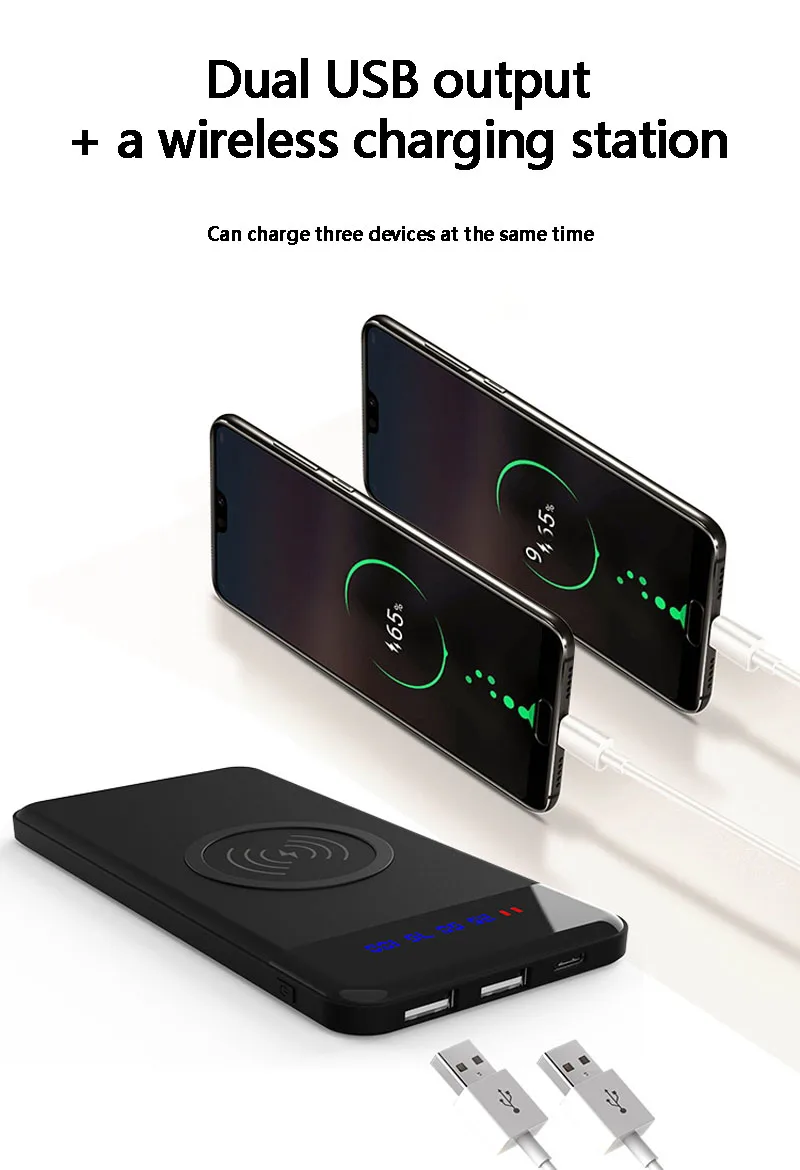  QI Wireless Charger Power Bank 1000mah + Digital Display 5V 2A 5W type C quick charger wireless Pow