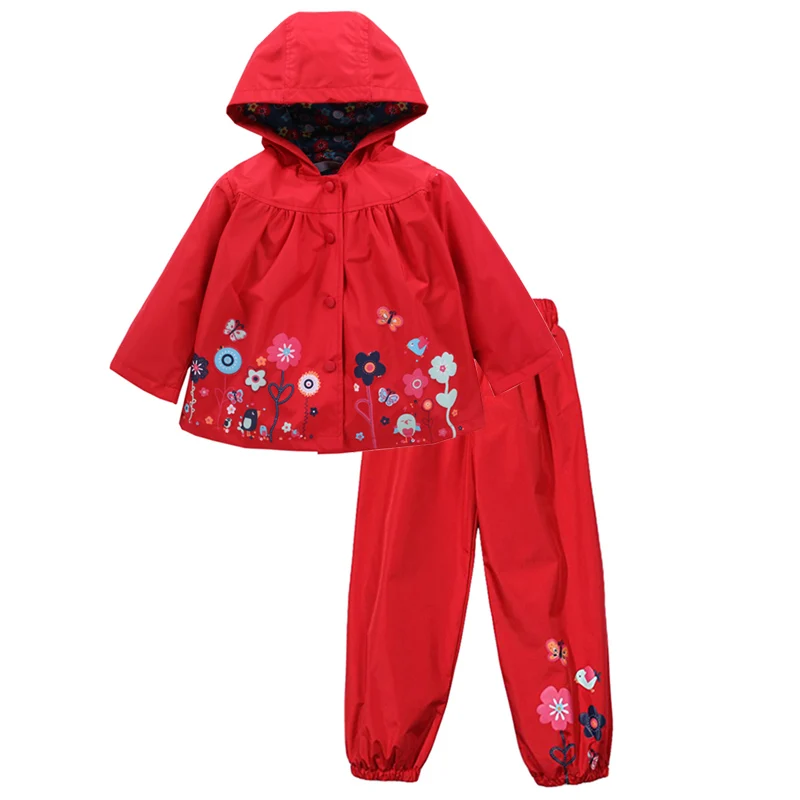 KEAIYOUHUO/комплекты одежды для детей; плащ с капюшоном; спортивные костюмы для девочек; комплекты одежды с длинными рукавами для девочек; водонепроницаемый костюм для детей - Цвет: Красный
