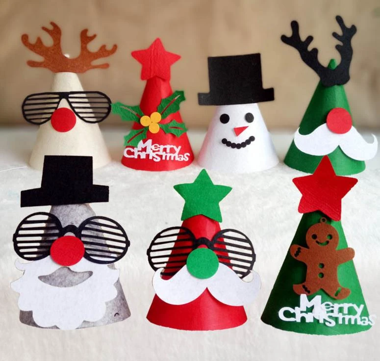 Diyフェルトクリスマスキャップパーティー装飾手作り好意クリスマスツリートナカイサンタクロース帽子キャップ新年お祝い用品 Supplies Party Aliexpress