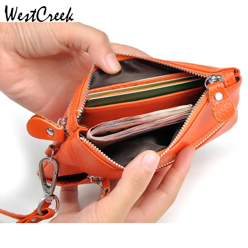 

WESTCREEK Brand Women Leather Zipper Wristband Credit Card Holder Lady Casual Business Card Holder with Key Holder
