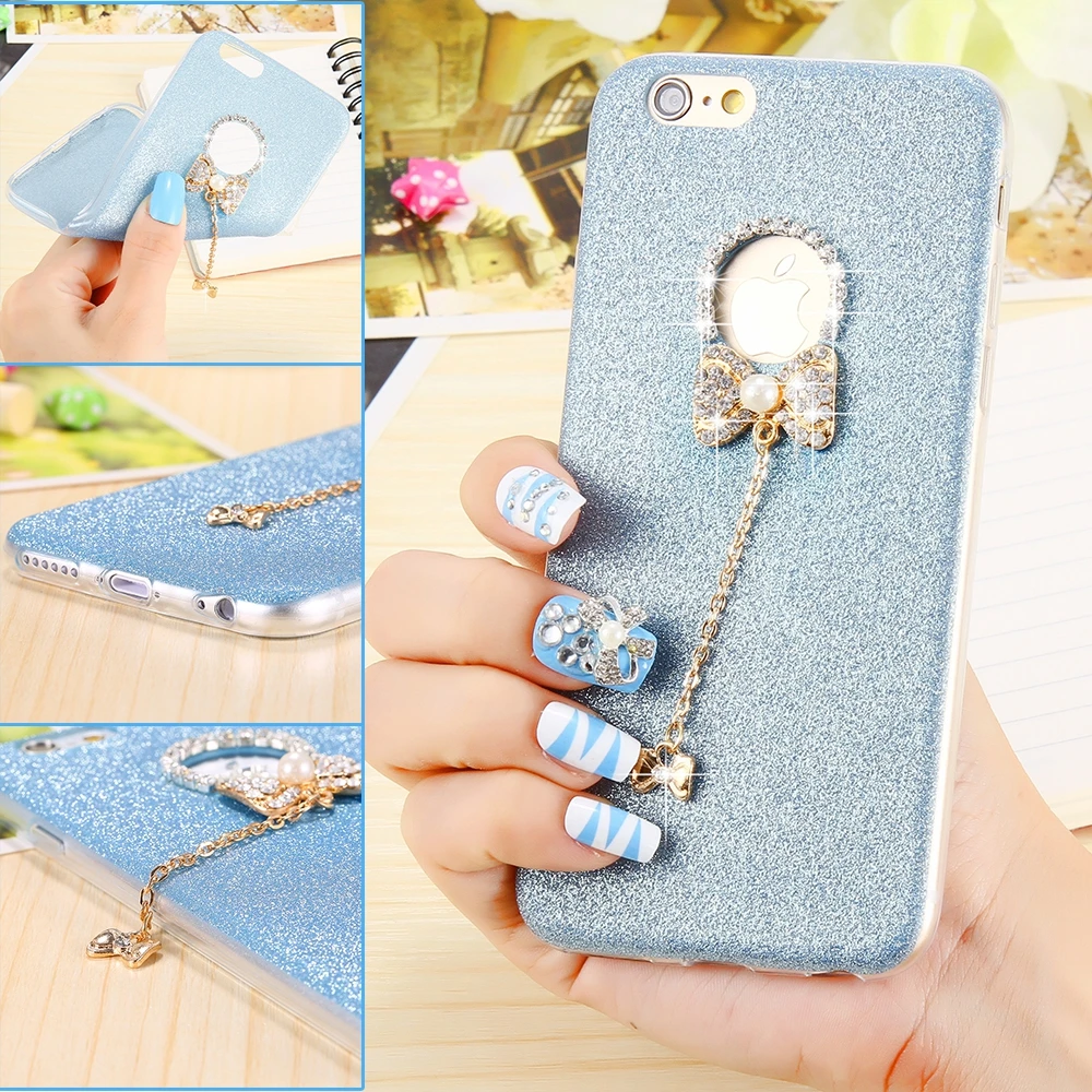 

KISSCASE Bowknot Case For Apple iPhone 8 7 6 6s Plus 5 5s SE Cases Shining Diamond Glitter Back Cover For iPhone 8 7 6 Plus 5 SE