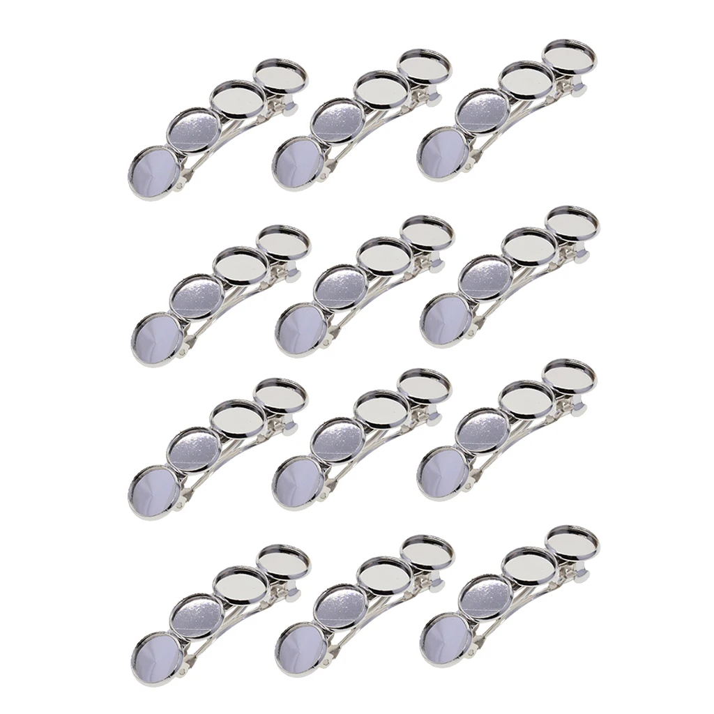 12 Packs Fine Fashion Copper Hair Barrette 12mm Cabochon Settings Blanks Cameo Bezel Hair Clip Findings Cabochon Connector Trays