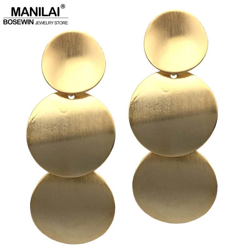 

MANILAI Punk Curve Round Metal Long Earrings For Women Fashion Jewelry Big Stud Earrings Statement Earings Brincos 2019