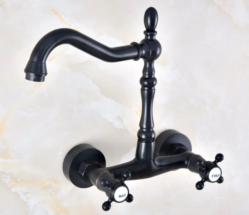 Kitchen Wet Bar Bathroom Vessel Sink Faucet Black Oil Rubbed Bronze Wall Mounted Swivel Spout Mixer Tap Dual Cross Handle mnf452 Kitchen Wet Bar Bathroom Vessel Sink Faucet Black Oil Rubbed Bronze Wall Mounted Swivel Spout Mixer Tap Dual Cross Handle mnf452