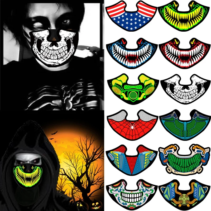 

Halloween Mask LED Mask Light Up Party Sound Music Activated Masks Neon Maska Cosplay Mascara Horror Mascarillas Masque